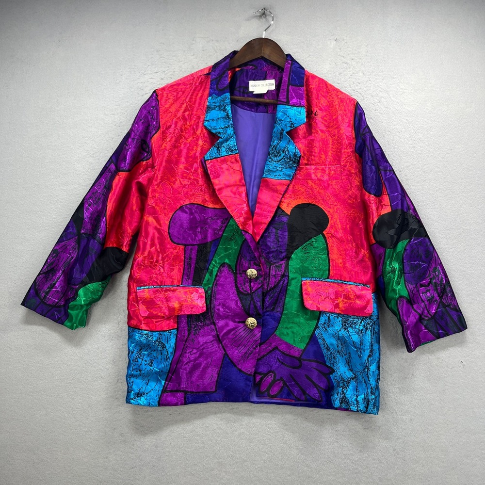 Rainbow Collection Blazer Womens Large Multicolor Picasso Pop Art Vintage 80s